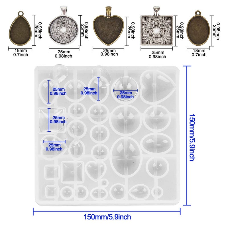 HOMEIDOL Resin Jewelry Molds Pendant Trays Making Kit with 30pcs 5 Styles Metal Pendants and 1pc Silicone Epoxy Casting Mold for Pendant Crafting DIY Gifts - Image 2